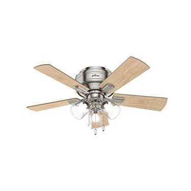 Imagem de Hunter Fan Company 52152, Ventilador de teto com acabamento em níquel escovado Crestfield 106.7 cm perfil baixo com luzes LED e corrente de puxar