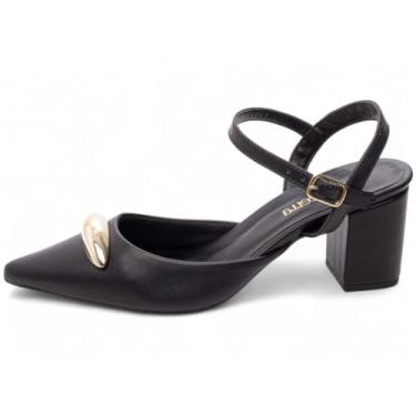 Imagem de Salto Scarpin Feminino Sapato Médio Baixo Grosso Bloco Bico Fino 6cm (Preto, BR, Adulto, Numérico, 35)