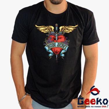 Imagem de Camiseta Bon Jovi 100% Algodão Rock Geeko, Preto gola careca, M