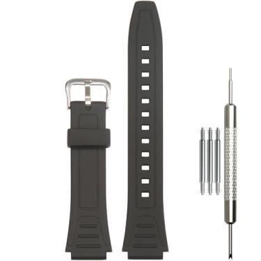 Imagem de WRISTARMOR Pulseira de relógio de resina compatível com Caiso W800HG AE1500WH AE1200WH AE-1300WH W-219H W218H F108WH Pulseira de reposição masculina à prova d'água (fivela prateada)