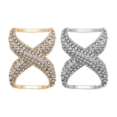 Imagem de Micro Traders 2 peças em forma de X de strass, cachecol, fivela, suporte de lenço de pescoço, anel, fecho de seda, colcha, grampo, prendedor de xale, acessórios de decoração de roupas para mulheres, 4