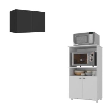 Imagem de Kit Armário De Cozinha 2 Portas Com Balcão Multiuso Multimóveis Mp2236 Branco-preto Branco-preto