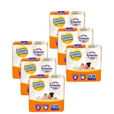 Imagem de KIT 6 FRALDAS POMPOM PROTEK PROTEÇÃO DE MAE G / 24 = 144 un