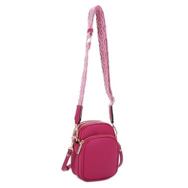 Imagem de Mali+Lili Bolsa tiracolo pequena para mulheres, bolsa de ombro com compartimento triplo com alça dupla, Rosa choque/tri