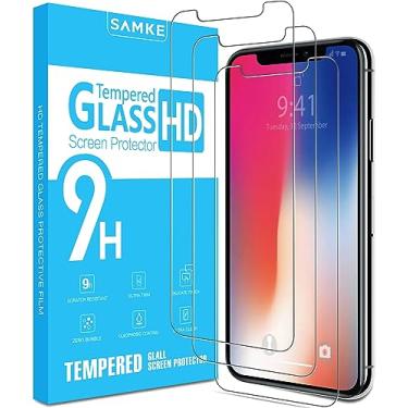 Imagem de SAMKE Compatível com Apple iPhone XR iPhone 10/11 Protetor de tela [tela de 6,1 polegadas] Vidro temperado, borda 2,5D avançada HD Clarity Trabalho a maioria das capas (dureza 9H, 6x mais forte, sem bolhas) [3 unidades], Half screen, transparent