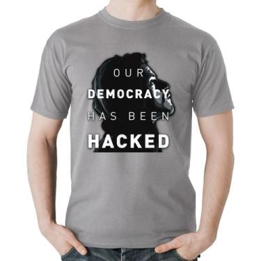 Imagem de Camiseta Algodão Our Democracy Has Been Hacked - Foca na Moda, Cinza, 