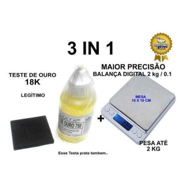 Imagem de Kit Test Ouro- Pedra De Toque+ Ácido 18k+ Balança 2 Kg 0.1 - EXATA