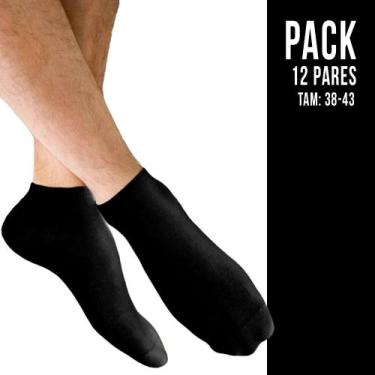 Imagem de Kit 12 Pares Meia Algodão Soquete Cano Baixo Masculina Branca Preta 38
