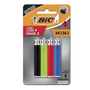 Imagem de Cartela Isqueiro Mini Bic C/ 4 Unidades Chama Leve 4 Pague 3