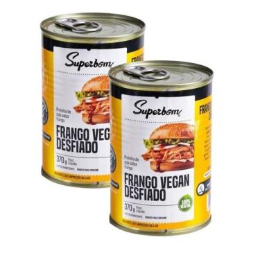 Imagem de kit 2 Frango Desfiado Vegano Vegetal Superbom Lata 370g