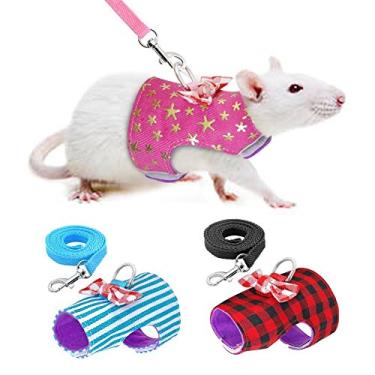 Imagem de Conjunto de colete e correia para caminhadas para animais de estimação pequenos, colete e coleira com lindo laço decorativo cinta peitoral para coelho furão guinea porco hamster filhote filhote filhote de cachorro roupa acessórioStock Show Medium multicor GVD-103952