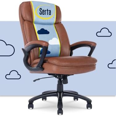 Imagem de Serta Fairbanks Cadeira executiva grande e alta, cadeiras ergonômicas confortáveis para computador com suporte lombar, almofada de assento semi-felpudo, apoios de braços acolchoados, base giratória de