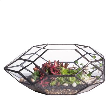 Imagem de Grande feito à mão de vidro geométrico de poliedro irregular plantador de terrário interior plantas de ar suporte janela varanda caixa de exibição suculenta flor pote DIY centro peça para decoração de mesa de casamento jardim 28 cm