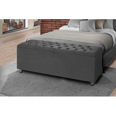 Imagem de Baú Divã Sara Recamie Capitonê 150cm Para Quarto Cama Queen (CINZA)