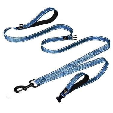 Imagem de Coleira para cães com alça dupla, resistente, elástica embutida, com duas alças, coleira para cães com absorção de choque Child Co Walk com costura refletiva para alta visibilidade em condições de