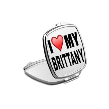 Imagem de SpreadPassion Espelho compacto Brittany, presente Brittany, espelho fotográfico I Love My Brittany, espelho de maquiagem de viagem pequeno espelho portátil, espelho de bolso portátil, ideia de