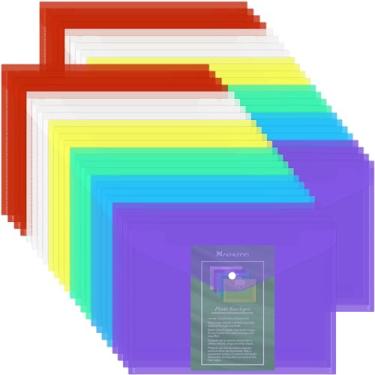 Imagem de NACHLYNN Pacote com 48 envelopes de plástico, envelopes de poliéster, tamanho A4, pasta de arquivo de plástico resistente à água com fecho de pressão, organizadores de documentos, cores sortidas para