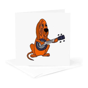 Imagem de 3dRose Cachorro divertido fofo Bloodhound tocando banjo - Cartão comemorativo, 15 x 15 cm, Individual (gc_245448_5)