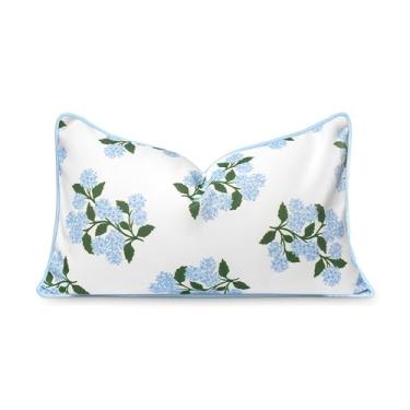 Imagem de Hofdeco Premium Capa de almofada lombar para pátio costeiro interno e externo apenas, repelente de água de 30,5 x 50,8 cm para quintal, sofá, estampa azul bebê flor de hortênsia