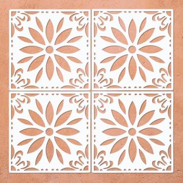 Imagem de Estêncil de piso de concreto reutilizável estêncil mandala estêncil de girassol para pintura de pisos, azulejos, passarela, pátio, varanda, piso de concreto, pacote com 4, 20 x 20 cm