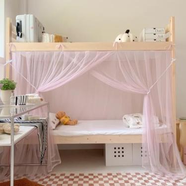 Imagem de SCMTYWCQ 4 Postes de Canto Dormitório de Estudantes Beliche Mosquiteiro Cama Dossel Rede de Cama de Estudantes Cortinas para Dormitório de Estudantes Escola Faculdade Decoração de (39"L X 74"C (Pacote