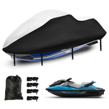 Imagem de Capa de jet ski 3 lugares, capas de Jetski resistentes atualizadas 420D à prova d'água com 2 saídas de ar resistentes a raios UV, compatível com Seadoo, PWC, Yamaha, Kawasaki, Yamaha e Waverunner Polaris de 292 a 304 cm