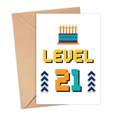 Imagem de Cartão Level 21 Years Old - Cartão de aniversário engraçado 21St Gamer para seu melhor amigo - irmão - irmã - namorado - namorada - marido - cartão de presente para um jogador - cartão de aniversário