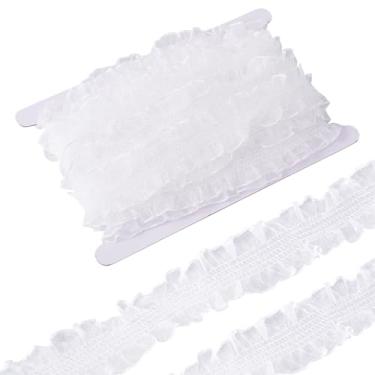 Imagem de Beadthoven 10 jardas com acabamento de renda branca de 3,5 cm fita elástica de chiffon com babados e renda dupla fita de tule para costurar, bordado, aplique de franja, colares de casamento