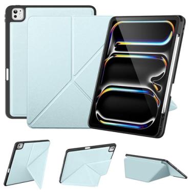 Imagem de VIKESI Capa para iPad Pro M4 de 13 polegadas 2024, capa de origami com várias dobras, suporte para vários ângulos, suporte para Apple Pencil, suporta despertar/hibernar automaticamente, azul gelo