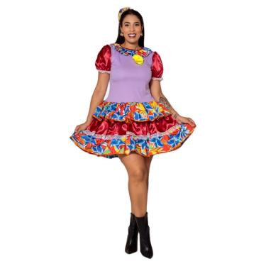 Imagem de Vestido Junino Rodado Caipira Adulto Vestido Festa Junina Flor Babado