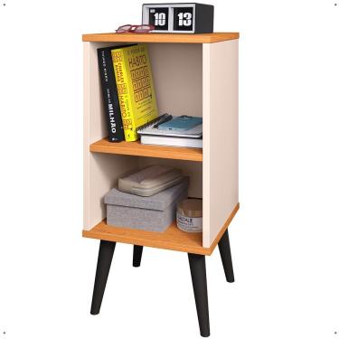 Imagem de Mesa Cabeceira Charme Mesinha Lateral Cama Box Nicho Prateleira Organizadora Decoração Quarto Off White/Cinamomo - Lojas RPM