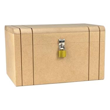 Imagem de Caixa Baú De Madeira Grande Em Mdf Cru Com Fecho para Cadeado (GRANDE + CADEADO)