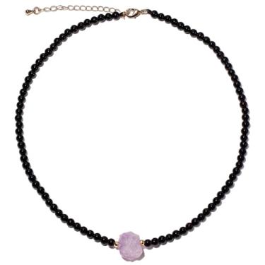 Imagem de Xfoxstal Colar simples com contas de ametista crua, proteção espiritual, gargantilha de 4 mm com pedras preciosas e cristais para mulheres, Pedra, Ágata