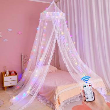 Imagem de Unicorn Castle Dossel De Cama Para Meninas Com Temporizador Remoto, Cortinas De Cama De Dossel Respirável Com 8 Modos, Luzes Led, Dossel De Rede Para Cama Para Decoração De Quarto De Meninas, Branco