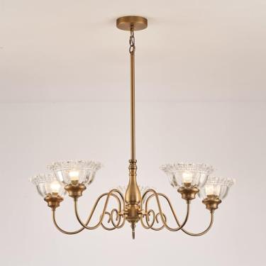 Imagem de JFZANMUA Lustre Vintage Sala De Jantar Luminária Sobre A Mesa Lustre De Latão 5 Lustre Luminária Luminária