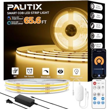 Imagem de PAUTIX Fita De Led Cob 65,6 Pés/20 M, 9600 Leds Branco Quente 2700 K, Funciona Com Alexa/Google Assistant, Cri93+ Super Brilhante Alto Lúmen, Fita De Led Flexível 24 V Regulável, Para Iluminação Diy