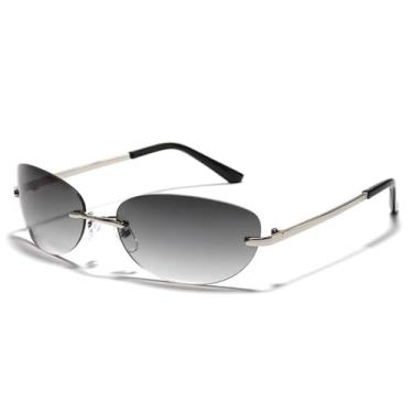 Imagem de Palarado Óculos de sol ovais modernos vintage retrô sem aro borboleta Y2K para mulheres e homens Mod. Hacker, Armação prateada/lente cinza