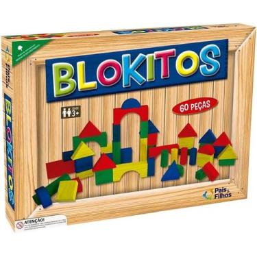 Imagem de Blocos De Montar Infantil Blokitos 60 Pç Em Madeira Colorido - LF PRES