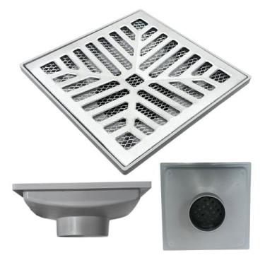 Imagem de Ralo Pluvial 20x20 Alumínio Concova Coletor Cinza Saída Baixa para tub