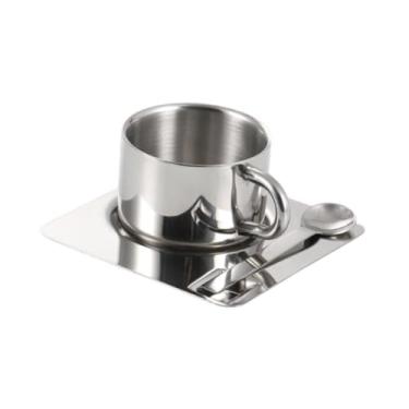 Imagem de WeiLaiKeQi Colher de xícara de café e pires Conjunto de chá xícara de chá de aço inoxidável