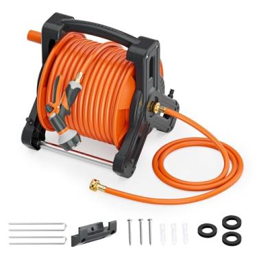 Imagem de SPECILITE Enrolador De Mangueira Jardim Portátil Com Tubo Água Borracha 75 Pés + 6,5 Pés, Combinação Leve Para Montagem Na Parede Bico Exterior, Quintal, Pátio