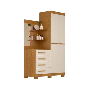 Imagem de Guarda-Roupa Solteiro com Espelho Melissa 2 PT 4 GV Cinamomo e Off White