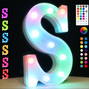Imagem de Letras de LED coloridas iluminadas, 18 letras que mudam de cores, sinal de letras do alfabeto com temporizador remoto para luz noturna para quarto de meninas, casamento, festa de aniversário, decoração de Natal, casa, bar, decoração - colorido P