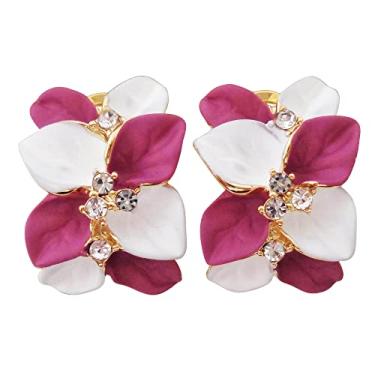 Imagem de Navachi Brincos banhados a ouro 18 k branco cristal branco com folhas de esmalte duplo e costas ômega, Zinco Cristal, Cristal