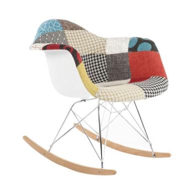 Imagem de Cadeira Eames de Balanço - Estrutura Cromada - Pes Madeira Clara - Patchwork 1