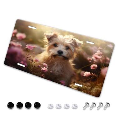 Imagem de Capa para placa de carro com pintura de flor de cachorro Cocker Spaniel inglês - etiqueta artística de carro, à prova de ferrugem, design exclusivo - 15 x 30 cm