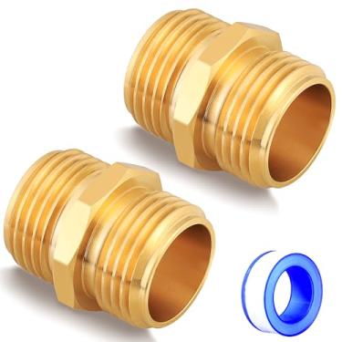 Imagem de UNWAVER Conexões de mangueira de jardim de latão sólido conectores macho adaptador de latão resistente acoplador líder de torneira macho duplo conector de mangueira de água (3/10.2 cm) 2 peças