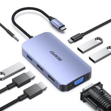 Imagem de BENFEI Estação de ancoragem USB C, hub USB C 8 em 1 com tela tripla Dual HDMI, VGA, 3 USB 3.0, entrega de energia de 100 W, áudio AUX de 3,5 mm compatível com MacBook Pro, XPS e mais