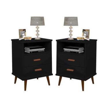 Imagem de Kit 2 Criado Mesa De Cabeceira Decore Itália com 2 gavetas 1 nicho pés