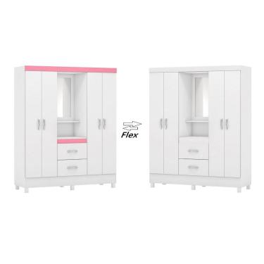 Imagem de Guarda Roupa Lord Flex com Espelho Prateleira/Penteadeira - Branco/Rosa Demóbile 